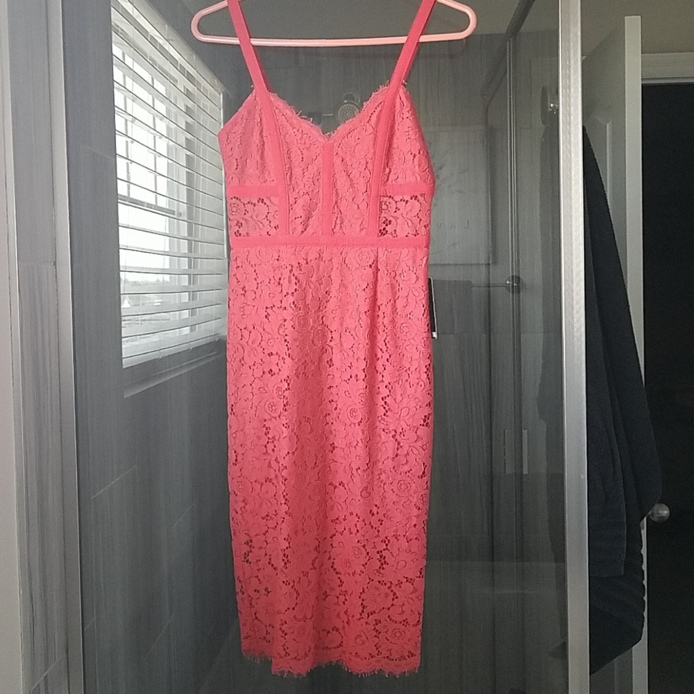 Super pretty coral Express lace sheath dress